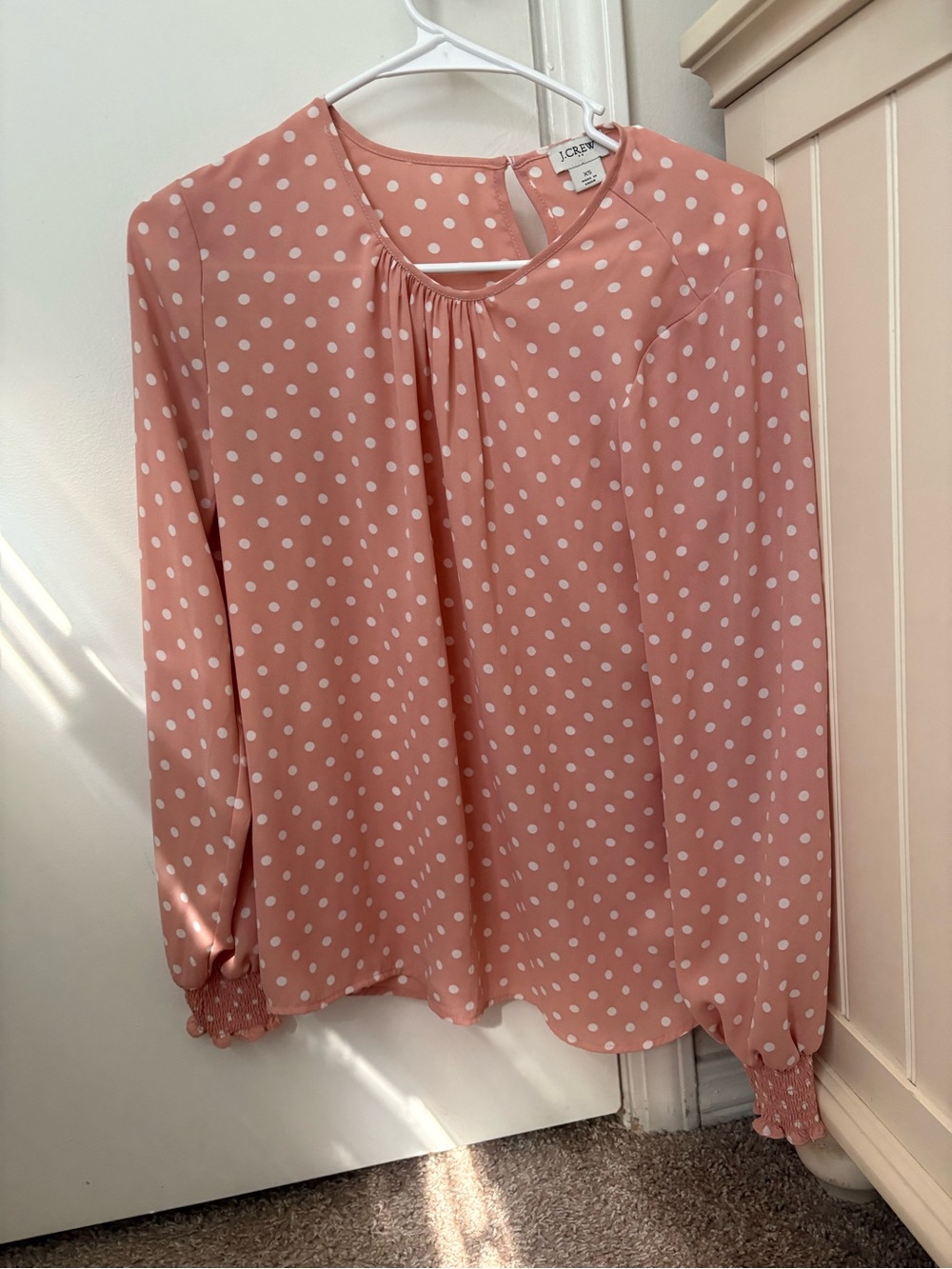 J. Crew Dusty Pink Polka Dot Long-Sleeve Blouse